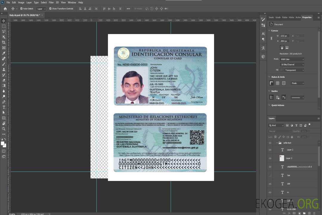 Carte d'identité consulaire du Guatemala template